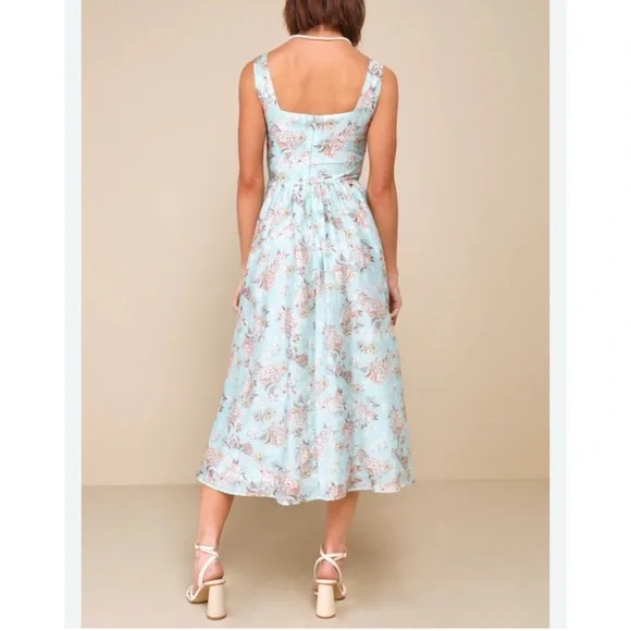 Lulu’s Floral Blue Midi Dress Sz XL - Picture 2 of 10